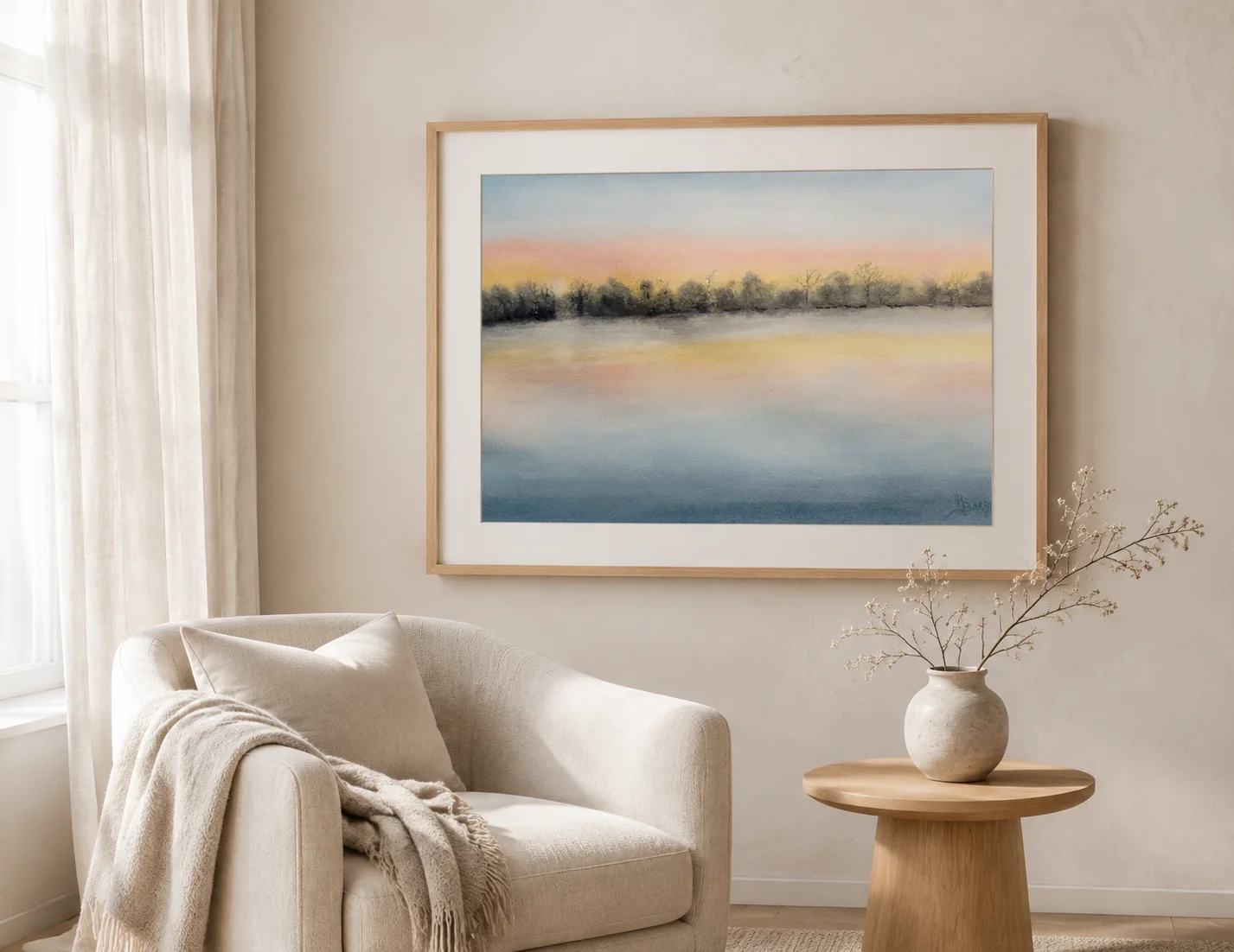 Morning Breaks framed in a home setting