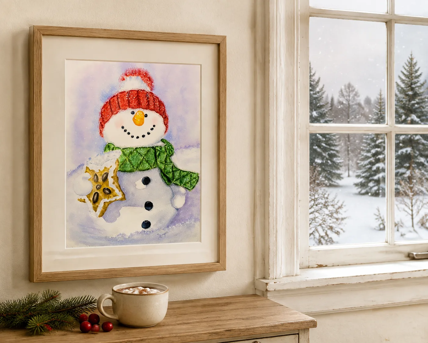 Frosty's Cookie framed in a home setting